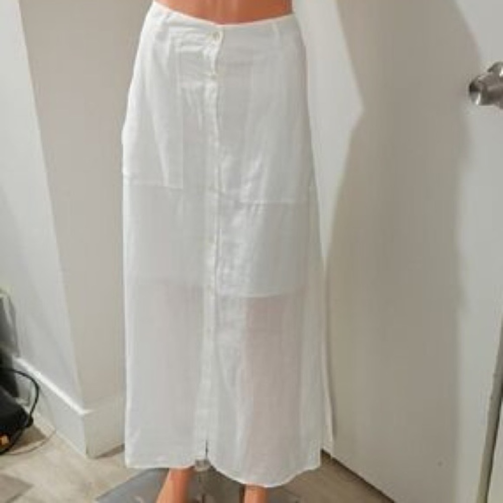 Theory White Button-Front Linen Cotton Maxi Skirt Size 4 100% Cotton